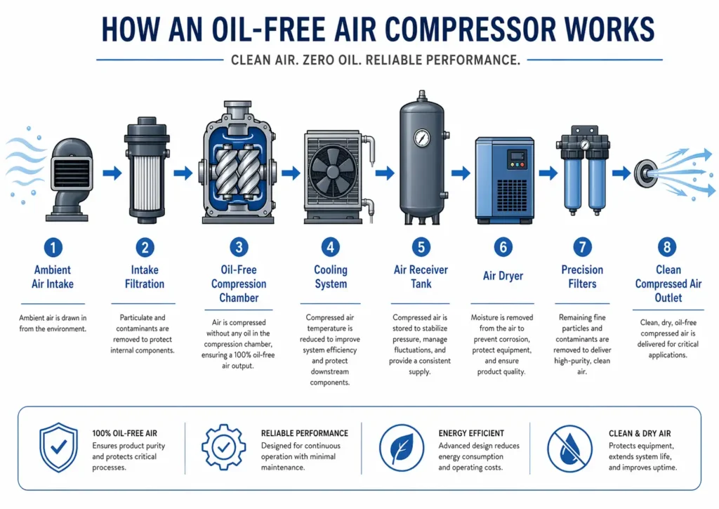 oil-free air compressor working principle flow chart